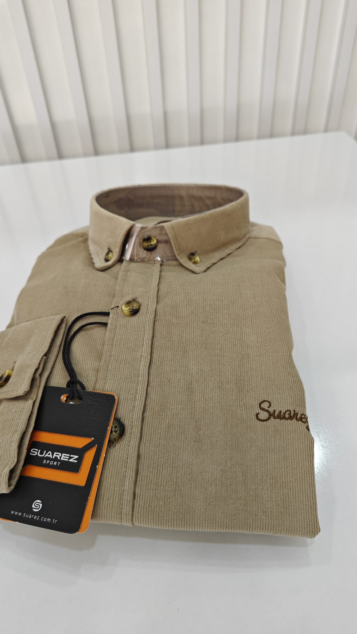21 Fitil %100 Pamuk İthal Kadife Slimfit Bej Gömlek