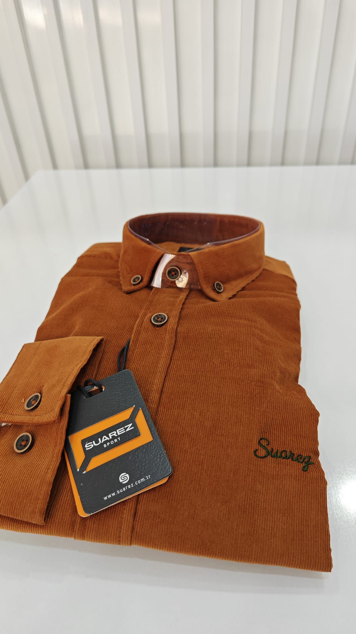 21 Fitil %100 Pamuk İthal Kadife Slimfit Kiremit Gömlek