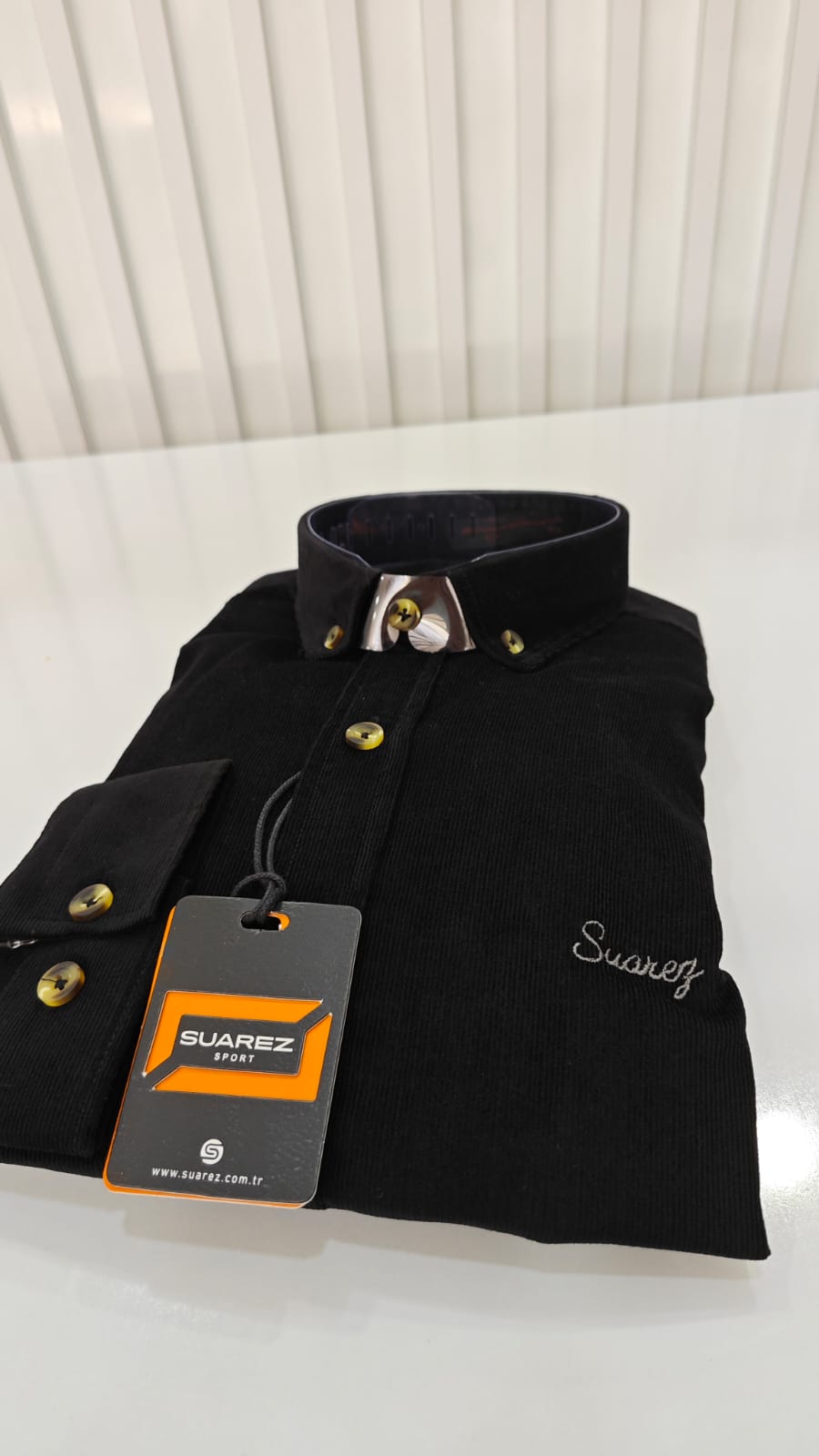 21 Fitil %100 Pamuk İthal Kadife Slimfit Siyah Gömlek